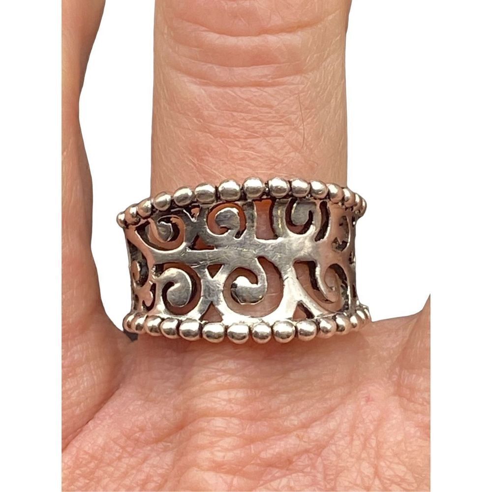 Sterling Silver 925 Open Scroll Band Ring dotted detail size 7